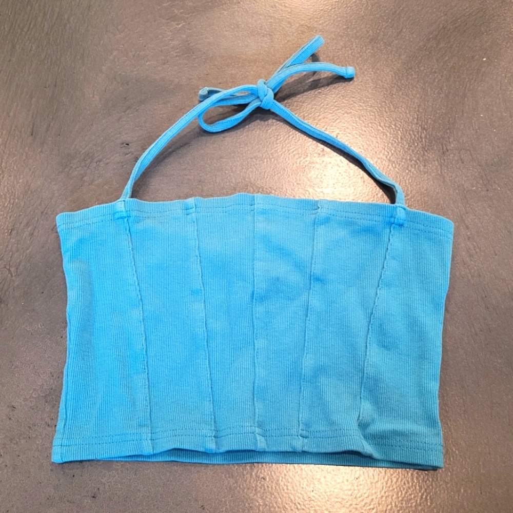 Aqua blue cropped tank top